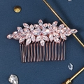 Pettine per capelli fiori oro rosa con zirconi e foglie per acconciature da sposa - Stile Oro Rosa (HS-J6537RG)