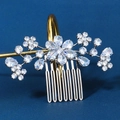 Pettine per capelli argento con fiori di zircone e foglie per acconciature eleganti - Stile Argento (HS-J6663S)