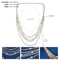 Detailed specs of multilayer rhinestone head chain, 27g weight and 51cm length shown - Single Row Tassel Style(HS-J6692G) / Gold