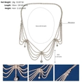 Detail view of rhinestone bridal head chain with length 53cm and weight 26g specifications - Semicircle Draped Multilayer Style(HS-J6693G) / Gold