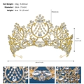 Makro-Detail von Barock Brautkrone mit Strasssteinen zeigt Maße und Gewichtsangaben - Gold (TS-J2892G)
