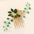 Pettine per capelli retrò in oro con cristalli verde smeraldo per sposa vintage - Stile Smeraldo a Foglia Cava (HS-J7145GGREEN)