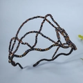 Close-up detail of luxury hand-woven black AB crystal beaded mesh headband for parties - Black (TS-J3351)