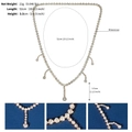 Macro detail of bridal silver rhinestone head chain showing craft and 52cm dimensions - Row Drill Tassel Gold Style (HS-J6698G)