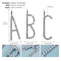 Dimensioni e peso dettagliati per il set di fermagli ABC in strass d'argento - Forcina a Forma di Lettera A/B/C / Argento (HS-J6705S)