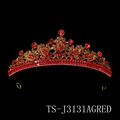 Couronne dorée luxueuse avec des ornements en strass rouges pour mariages et fêtes - Rouge