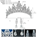Detailed specs of silver crystal crown and drop earrings set with dimension measurements - Hollow Geometric Rhinestone Crown Style(SET-J047S)