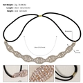 Detail view of 26cm wave rhinestone headband showing size specifications and elastic band - Gold