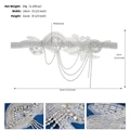 Dettaglio dimensioni per fascia da sposa fatta a mano con perle e nappe di strass - Argento