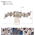 Detailed view of handmade leaf hair comb with purple and clear rhinestones for bridal styling - Gold (HS-J6797G)