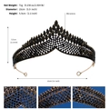 Dettagli della corona vintage con strass neri con misure di altezza e diametro - Nero (TS-J3086BLK)