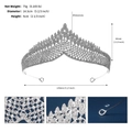 Détail montrant les dimensions du diadème de mariée en strass argenté de 14,5 cm - Style Pointu en Strass Blanc Haute Brillance(TS-J3086S)