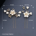 Detailed size and weight specs for white ceramic floral bridal hair pins set of 2 - Gold Ceramic Hairpin (HS-J6181)
