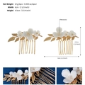 Dimensiones detalladas de horquillas florales hechas a mano con diamantes y perlas - Peineta de Flores Doradas (HS-J6707G) / Dorado