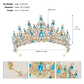 Corona da sposa dorata con strass blu e cristalli bianchi, diametro 14cm e altezza 7cm - Oro + Blu (TS-J3204GLB)