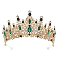 Macro detail of vintage bridal crown featuring green gemstones and intricate gold metalwork - Gold Green Zirconia