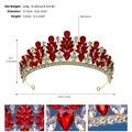 Specifiche di dimensioni per diadema da sposa in cristallo rosso e bianco in lega d'oro - Oro Zirconia Rossa