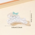 Teddy dog hair claw clip in pearl white with blue bow, size 9.6cm x 5.4cm - Blue Bow Teddy Dog Claw Clip (C8-2-4) / Blue