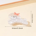 Creamy poodle hair claw clip with pink bow and dimensions 9.6cm by 5.4cm - Pale Red Bow Teddy Dog Claw Clip (C8-2-.3) / Light Red