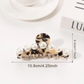 Tortoiseshell claw clip with 7 white pearls, sized 10.8cm for elegant hair styling - Beige Tortoise Shell