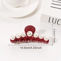 Burgundy red large pearl hair claw clip made of resin measuring 10.8cm in length - Burgundy