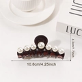 Dark brown large hair claw clip with seven elegant pearls for bun hair styling - Dark Coffee