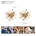 Luxe 7cm gold wire floral shoe clips with sparkling pearls and crystals for bridal shoes - 3D Floral Style (SC-J088G) / Gold