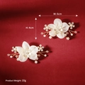 Detail view of handmade bridal shoe clip with white silk flower and pearls - Satin Pearl Style (SC-J060) / Gold