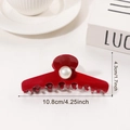 Pinza per capelli rossa lucida con grande perla bianca, misura 10,8 cm per donna - Borgogna