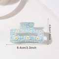 Pinza per capelli rettangolare a scacchi blu e bianchi con margherite, 8,4 cm - Quadri Blu Bianco Margherita