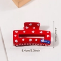 Pince à cheveux carrée rouge avec cœurs blancs et logo Nice, taille 8,4x4,8 cm - Cœur Rouge (C10-4-19)