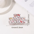 Rectangular floral checkered hair claw clip with cherry and bow motifs, size 8.4cm - Pearlescent Plaid Bow