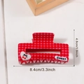 Pince à cheveux à carreaux rouges avec cerise et logo Sweet, longueur 8,4 cm - Damiers Cerise (C10-4-17)