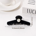 Grande pinza per capelli nera lucida con perla, elegante accessorio per capelli da 10,8 cm - Nero Classico