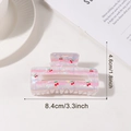 Pinza per capelli rosa a scacchi con ciliegie e finitura perlata lucida, 8,4 cm lungo - Plaid Ciliegia Rosa