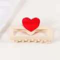 Süße cremefarbene Haarklammer mit roten 3D-Herzen für elegantes Damen-Haarstyling - Rechteckiger Hohlstil (B9-3-9) / Beige