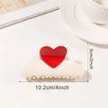Pinza para el cabello crema con detalle de corazón rojo y guía de tallas de 4 pulgadas - L / Blanco