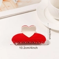 Pinza de pelo grande con corazón bicolor rojo y blanco, accesorio moderno de mujer - L / Rojo