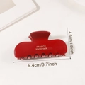 Red French handmade hair claw clip with glossy texture and white text, 3.7 inches long - Wine Red (C5-1-13)