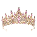 Baroque golden tiara with teardrop pink crystals and sparkling white rhinestones - Gold Pink Rhinestone