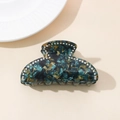 Pinza per capelli vintage francese verde scuro effetto marmo con strass eleganti - Stile Bordo Strass Marmo Verde Scuro