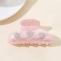 Pinza per capelli in acetato rosa marmorizzato con cuori di strass argentati - Stile Tre Cuori Marmo Rosa