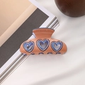 Pinza para el cabello rosa con patrones de corazones azules calados en fondo blanco - Bloque de Color-Rosa y Púrpura (C14-3-19)