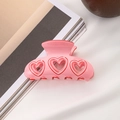 Pinza para el pelo rosa con recortes de corazón y acabado de plástico liso - Color Sólido-Rosa (C14-3-17)