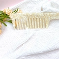 Elegant ivory marble texture acetate wide-tooth hair comb on soft knitted fabric - Cream White Marble (B27-1-20)