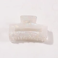 Iridescent pearlescent rectangle hair claw clip with cutout design and durable teeth - Iridescent Rectangular Hollow Style (C22-3-16) / Pearl White