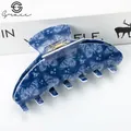 Molla per capelli a farfalla blu scuro con motivi floreali bianchi e finitura lucida - Stile di Stampa Floreale Farfalla Blu Scuro (A13-3-13)