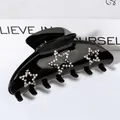 Glanzende zwarte haarklem van 9cm met zilveren strass-sterpatronen - Zwart Edelsteen