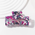 Pink and blue marble pattern rectangle acetate hair claw clip with cutout design - Pink Purple Marble Rectangular Hollow Style (C22-3-15) / Pink Ink Splash Pattern