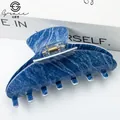 Pinza per capelli 9cm trama marmo blu con molla in metallo dorato per capelli folti - Stile Texture Marmo Tie-dye Blu (D19-1--15)